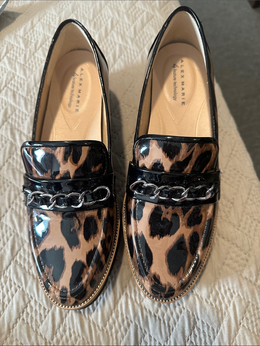 Alex Marie Leopard Patent Loafers in Black and Tan